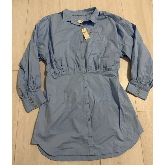 NWT Anthropologie Maeve Poplin Mini Shirt Dress Sz XL Sky Blue Long Sleeve $148 - Picture 5 of 15